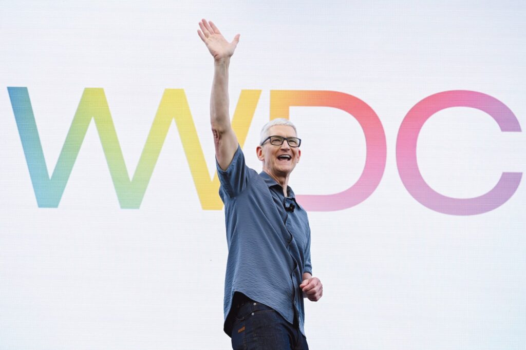 Apple CEO Tim Cook during the company’s annual developer conference in Cupertino, Calif. on June 9, 2025. (Photo: David Paul Morris/Bloomberg/Getty Images)